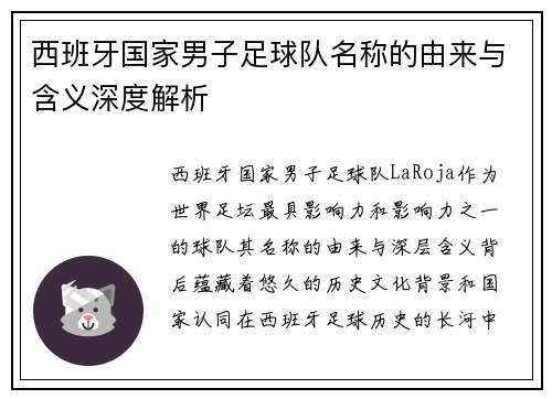 西班牙国家男子足球队名称的由来与含义深度解析